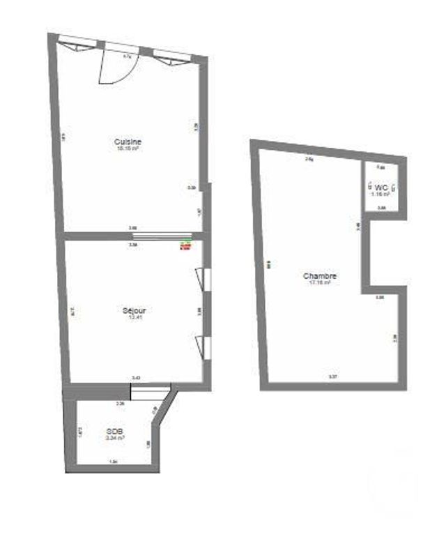 Appartement F2 à vendre - 2 pièces - 49.22 m2 - PARIS - 75020 - ILE-DE-FRANCE - Century 21 Pyrénées